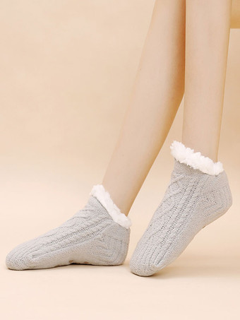 Light Gray High Quality Fluffy Knit Winter Thick Warm Cozy Fuzzy Calcetines Felpa Floor Invierno Women Socks