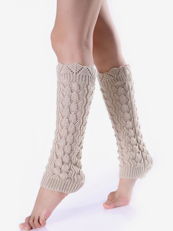 Light Apricot Socks 1 Pair Women Leg Warm Knitted Autumn Winter Windproof Cold Resist Boot Cuffs For Yoga