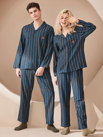 Home Wear 2-teiliger Umlegekragen mit langen Ärmeln  kariert  Baumwolle  Damen  Winter  warme Loungewear