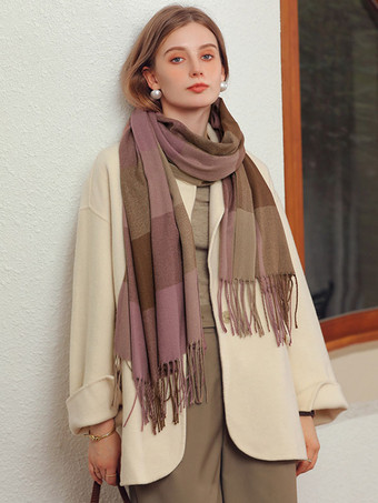 Schal für Frauen Karierte Fransen Polyesterfaser Winter Warme Lange Schals