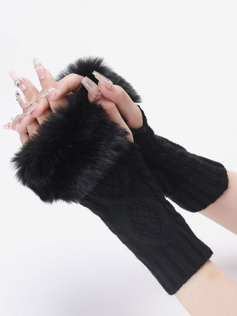 Handschuhe für Frauen Pom Poms fingerlose Winter warme Strickhandschuhe