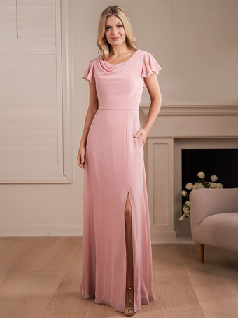 Brautjungfernkleider Chiffon A-Linie bodenlanges Kleid für Hochzeitsfeiern Kostenlose Anpassung