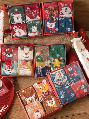 Calzini Khaki Poly/Misto cotone Motivo natalizio Regalo di vacanza Abbigliamento per la casa Inverno Caldo Carino Acc