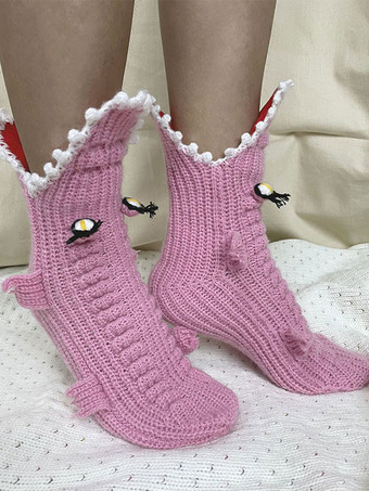 Socks Magenta Poly/Cotton Blend Animal Print Home Wear Winter Warm Cute Acc