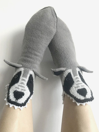 Socken Grau Poly/Baumwollmischung Animal Print Winter Warm Acc