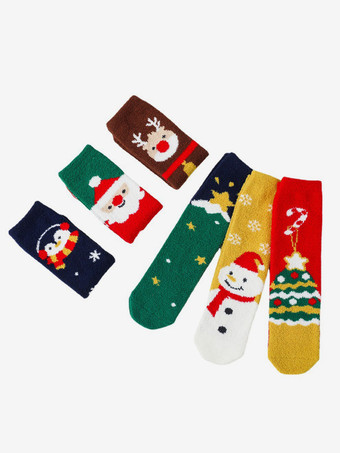 Socks Red Poly/Cotton Blend Christmas Pattern Winter Warm Acc