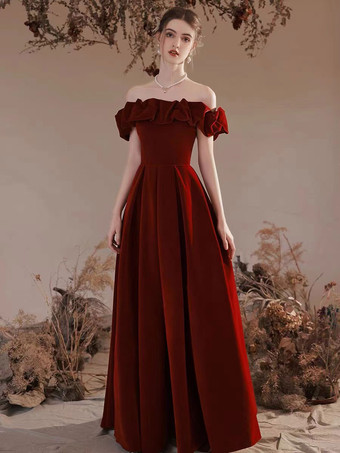 Abendkleid  A-Linie  Bateau-Ausschnitt  mattes Satin  bodenlang  Rüschen  formelle Abendkleider  kostenlose individuelle Gestaltung