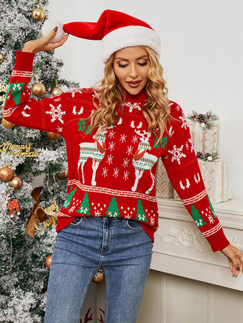 Ugly Sweater Round Neck Long Sleeves Christmas Women Pullover