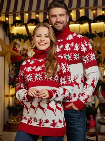 Couple's Pullovers High Collar 2023 Christmas Knit Sweaters