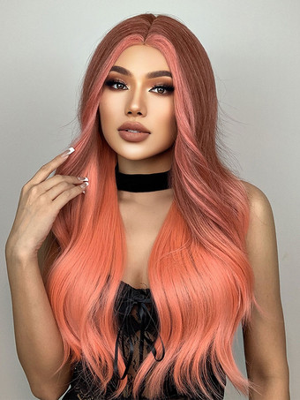 Medium Wigs Synthetic Wigs Women's Wigs Orange Red Body Wave Long Medium Wig For Women