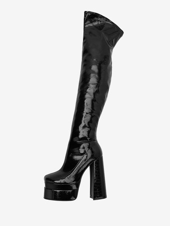 Black Over The Knee Boots Women Platform Chunky Heel Thigh High Boots