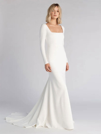 Simple Wedding Dress 2023 Mermaid Square Neck Long Sleeves Bridal Dresses Free Customization