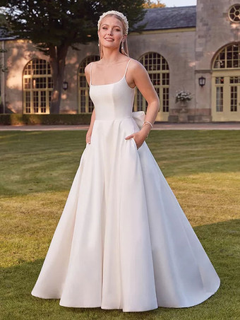 Simple Wedding Dress 2023 A-Line Square Neck Sleeveless Bows Bridal Gowns Free Customization
