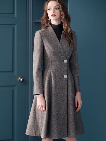 Gray Wrap Coat For Woman V-Neck Warm Winter Outerwear 2023