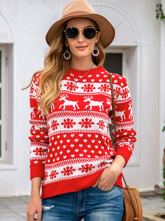 Pullover da donna Rosso Natale 2023 Maglioni lavorati a maglia