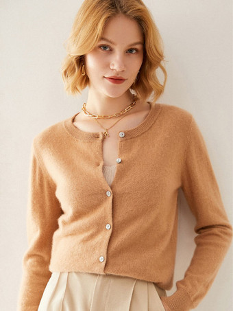 Sweaters Light Gray 100% Wool Long Sleeves Jewel Neck Cardigans