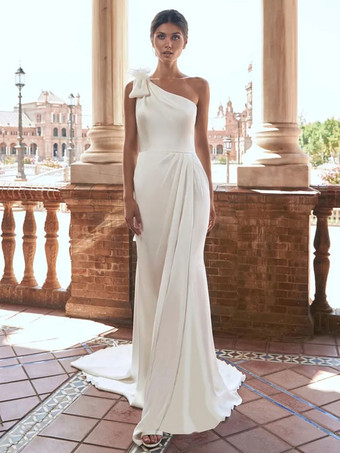 Simple Wedding Dress One-Shoulder Sleeveless Bows Mermaid Bridal Gowns Free Customization