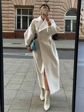 White Wrap Coat For Women Winter Outerwear 2023