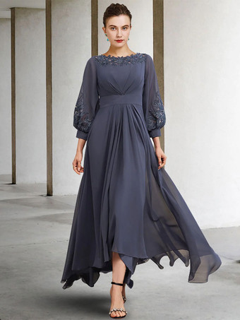 Mother Dress Jewel Neck Long Sleeves A-Linie Spitze Gastkleider für die Hochzeit Kostenlose Anpassung