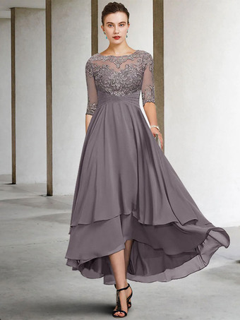 Partykleid für die Mutter der Braut Jewel Neck Half Sleeves A-Linie Lace Wadenlang Gastkleider für die Hochzeit Kostenlose Anpassung