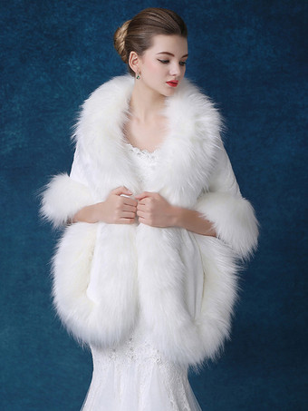 Wedding Wrap Shawl Faux Fur White Bridal Winter Cover Ups
