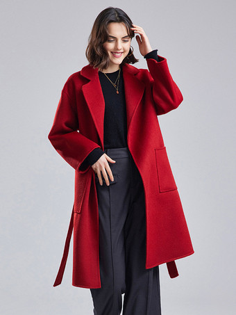 Manteau Femme Mi-longue avec Manches Longues à Col Revers Unicolore