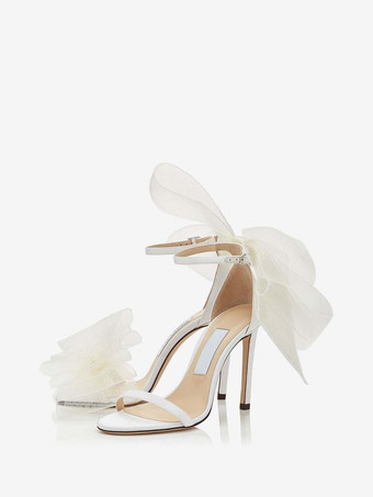 Sandali da donna con cinturino alla caviglia  fiocco  tacco  scarpe da sposa