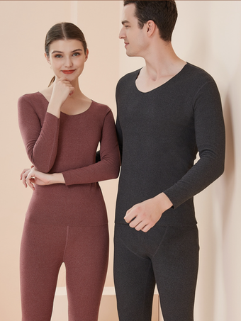 Home Wear Sets Thermal Underwear Black Winter Jewel Neck Long Sleeves Solid Indoor Tops And Pants