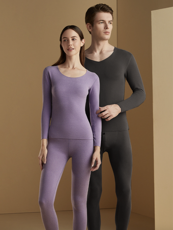 Thermal Underwear Long Sleeves Tops And Pants Base Layer In Solid Color