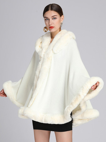 Christmas Cloak Cape Faux Fur Hooded Poncho Coat For Women 2023