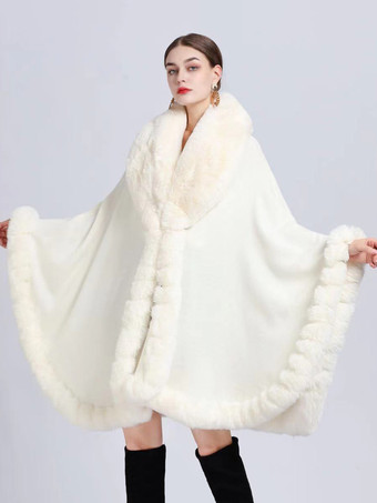 Cloak Cape Faux Fur Bride Wraps Poncho Coat For Women