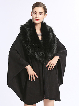 Women's Poncho Coat Faux Fur Cape Winter Outerwear 2023