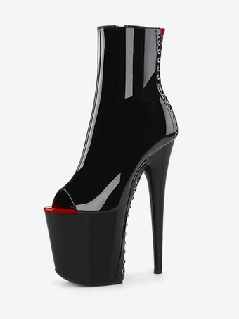Botines de mujer de tela con lentejuelas  cremallera negra  punta abierta  plataforma alta  botas de tacón alto Zapatos de baile de barra