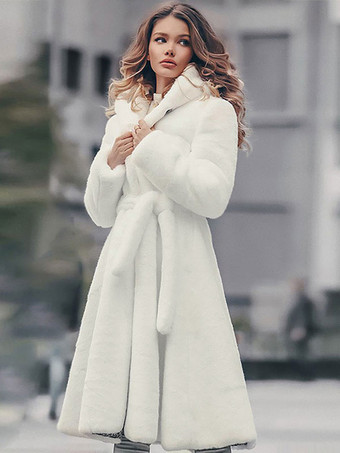 Manteau à capuche en fausse fourrure avec ceinture vêtements d'extérieur d'hiver pour femmes 2023