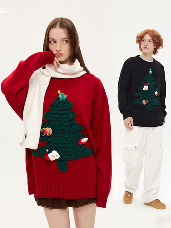 Brutto maglione girocollo maniche lunghe albero di Natale pullover per coppia