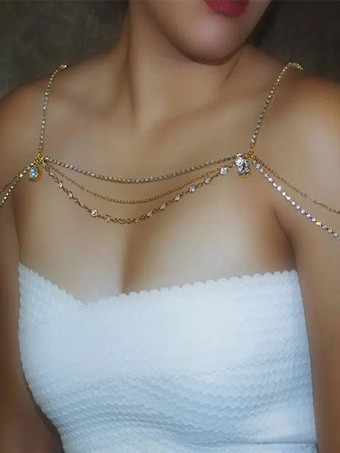 Collar Llamativo de Boda Cadena de Hombro de Mujer de Metal Elegante Dorado
