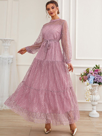 Sheer Casual Jewel Neck Long Sleeves Lace Dresses