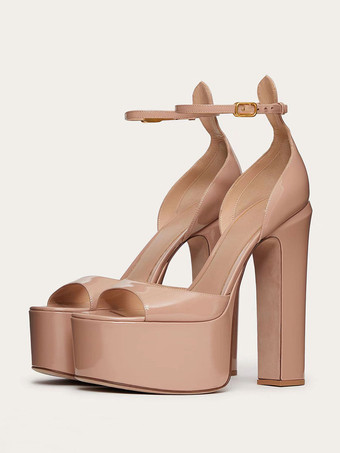 Nude High Heel Sandals Platform Open Toe Ankle Strap Party Prom Shoes