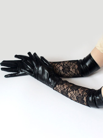 Schwarze gotische Hochzeitshandschuhe Handschuhe PU-Leder-Spitze-Brauthandschuhe