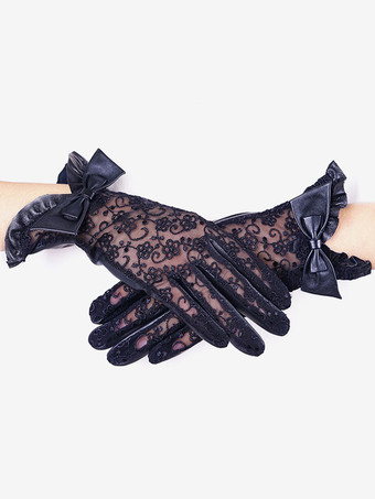 Schwarze gotische Hochzeitshandschuhe Handschuhe Spitze Brauthandschuhe