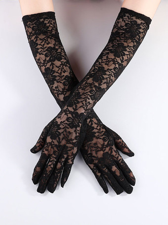 Schwarze gotische Hochzeitshandschuhe Handschuhe Spitze Brauthandschuhe