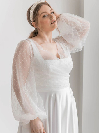 Ivory Plus Size Wedding Dresses 2023 With Train Long Sleeves Square Neck Bridal Dresses Free Customization