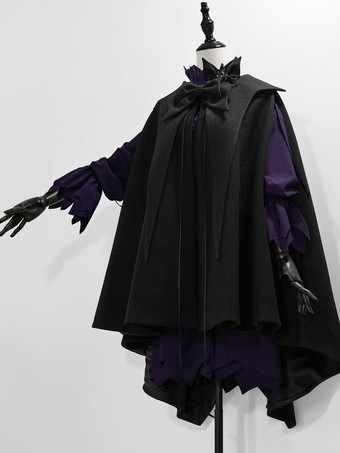 Gothic Lolita Ouji Fashion Cape Black Polyester Bows Winter Outwears