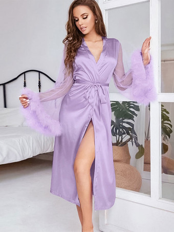 Gowns & Robes Purple Feathers Silk-like Lingerie