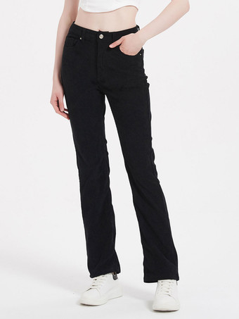 Jeans para mujer Pantalones de mezclilla rectos negros de moda