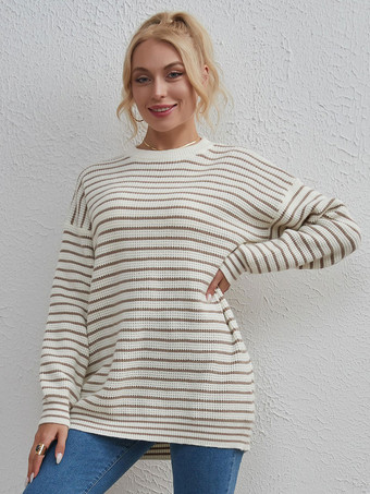 Pullovers For Women Stripes Jewel Neck Long Sleeves Daily Sweaters