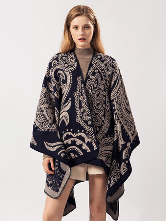 Women Cape Printed Oversized Daily Casual Fall Winter Poncho