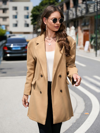 Notched Lapel Blazer Long Sleeves Solid Color Chic Outerwear