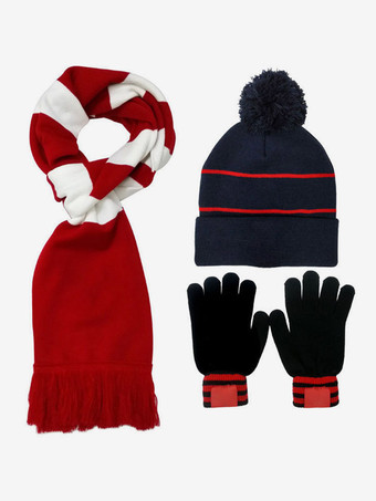 Scarf Hat Gloves Football Club Fringes Stripes 3 pieces