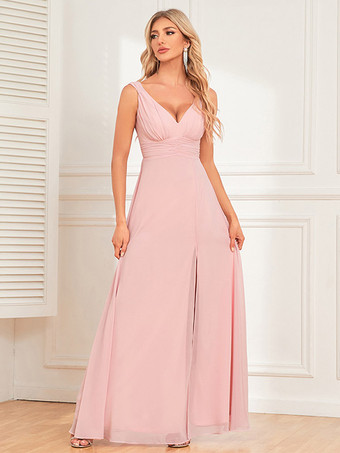 Maxi Dress Sleeveless V-Neck Backless High-Slit Pleated Cocktail Dresses